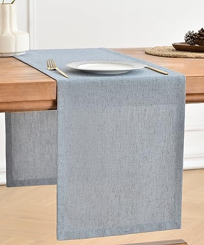 Wracra Dusty Blue Burlap Linen Table Runner 13x90 Inches - Handmade Rustic Decor
