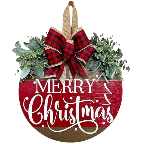 Ksdkrme Christmas Wreath for Front Door - Merry Christmas Door Hanger Sign Decor