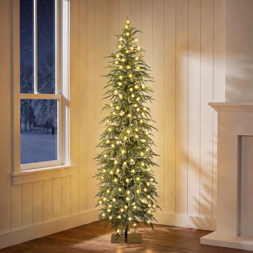 VeriNaTural 6ft Prelit Slim Artificial Christmas Tree with Warm White LED Lights