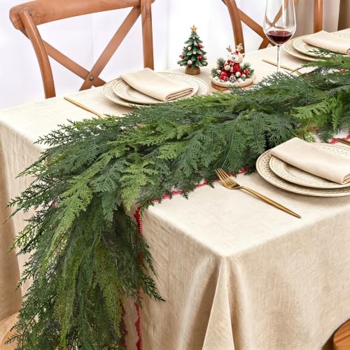 2 Pack 9FT Cedar Garland with 50 LED Lights, Pre-Lit Faux Greenery 9 ft