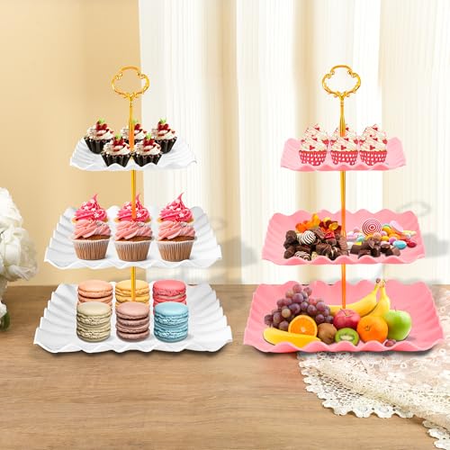 White 10-Piece Dessert Display Set with Cupcake Stands & Trays for Cakes, Pastries, Snacks