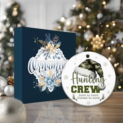Born to Hunt Ornament – Funny Camouflage Santa Hat Deer Antler Holiday Gift