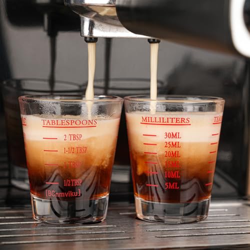 BCnmviku 2 Pack Red 2oz Measuring Shot Glasses for Liquor Espresso & More