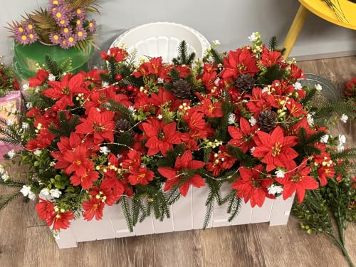 54pcs Artificial Poinsettia & Pine Stems Christmas Flowers Outdoor Set - UV Fade-Resistant