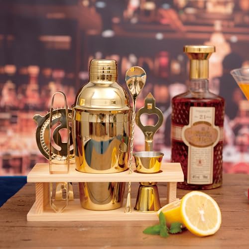 JNWINOG Gold Cocktail Shaker Set 7-Piece Bartending Kit, 18.6oz Professional Bar Tools