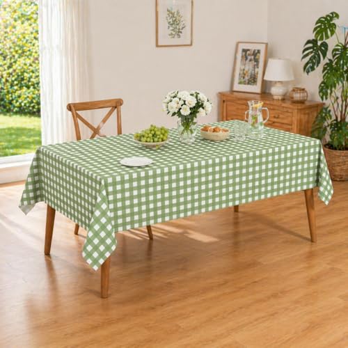 Sage Green Gingham Disposable Tablecloths 54 x 108 Inch (3 Pack)