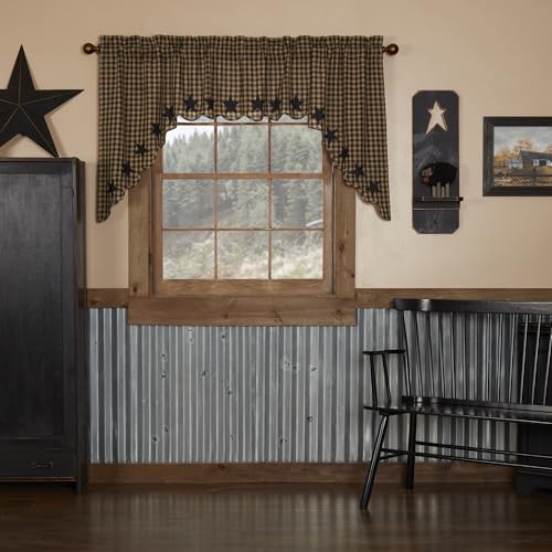 Black Star Cotton Window Swag Set, Buffalo Check Plaid Curtains, 36x36