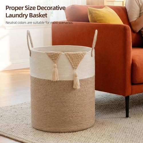 Large Cotton Rope Woven Laundry Hamper - 60L Storage Basket with Handles