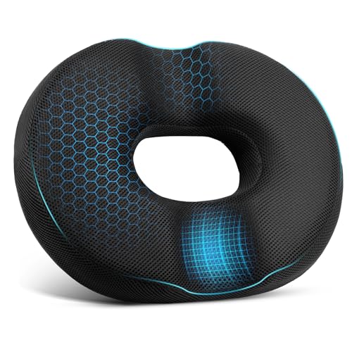 Black Large Donut Pillow Seat Cushion for Postpartum Sciatica Hemorrhoids Office & Car Use