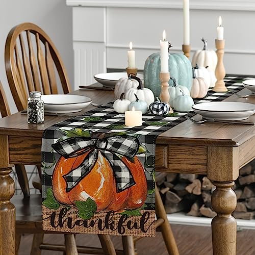 Artoid Mode Pumpkin Thankful Fall Table Runner 13x120 Inch Linen Decor