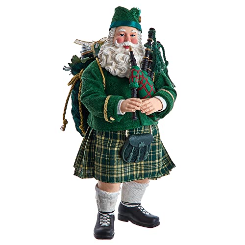 Kurt Adler 10.5-Inch Irish Bagpiper Santa Ornament - Musical Christmas Decoration