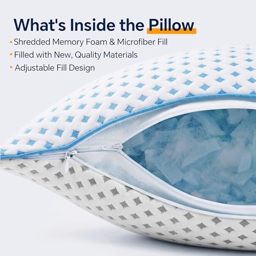 Queen Size Memory Foam Pillows Set of 2 - Adjustable Cooling Comfort