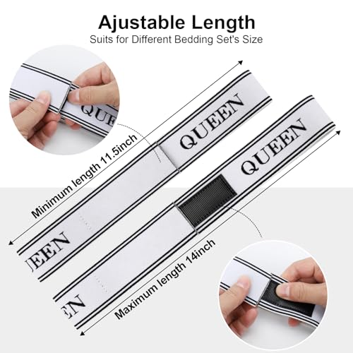 Elastic Bed Sheet Organizer Bands with Hook & Loop Size Labels - 4 Pack
