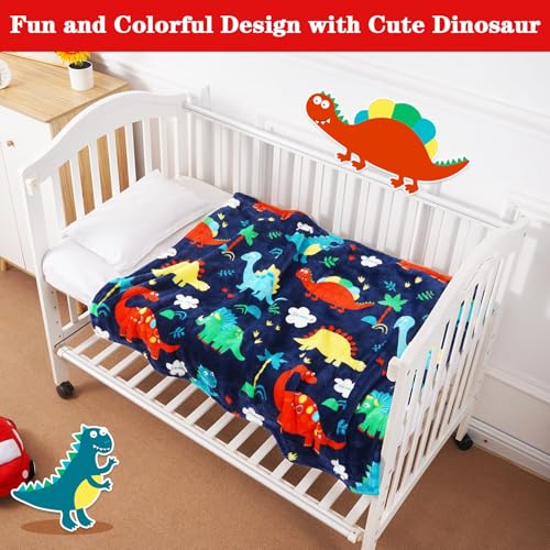 Plush Dinosaur Toddler Blanket – Soft Reversible Baby Blanket (30x40 In)