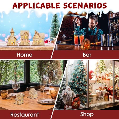 3-Piece LED Light-Up Wooden Christmas Village Houses - Holiday Decor