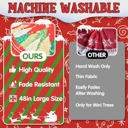 Christmas Tree Skirt 48 Inch Red Rustic Yellow Star and Red Trees - Red Tree Variation