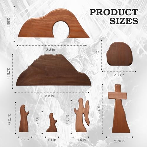 Wooden Empty Tomb Easter Scene Set - 7-Piece Religious Tabletop Display