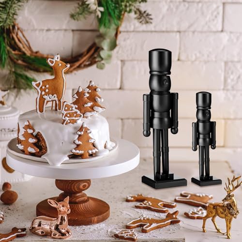 Black Wooden Christmas Nutcracker Figurine Set - 12" & 8" Tabletop Decor
