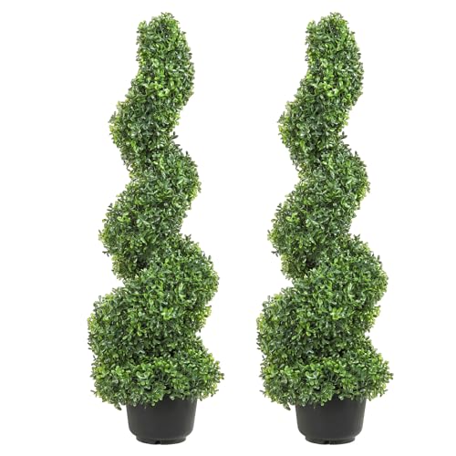 3ft Artificial Boxwood Spiral Topiary Trees - Set of 2 Faux Plants