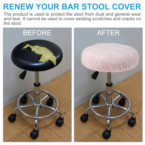 Elastic Round Bar Stool Cover - Washable Velvet Cushion Slipcover, Beige, 14-18 Inch