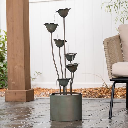 35-Inch Tall Metal Sculptural Multi-Tier Water Fountain for Indoor & Outdoor
