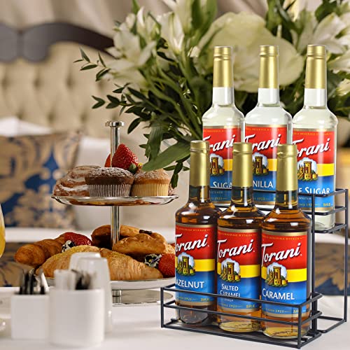 6-Bottle Coffee Syrup Organizer Rack - Durable Metal Countertop Storage