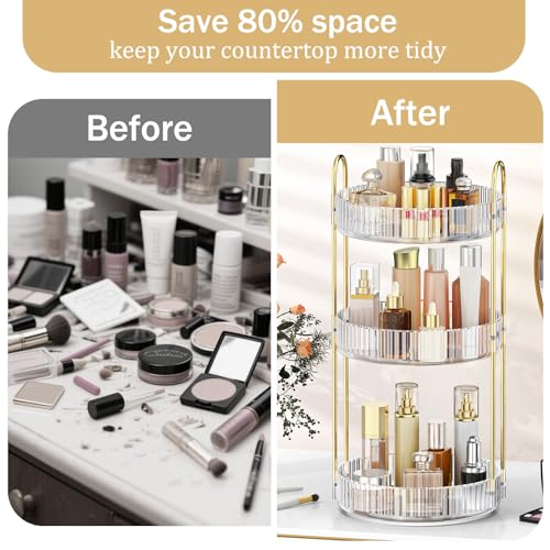MOKANI 360° Rotating Makeup Organizer B-Clear 3-Tier Vanity Storage