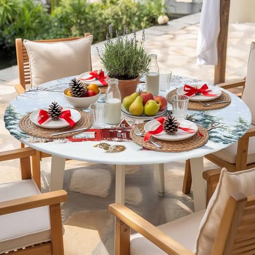 54 Inch Christmas Round Table Cover Elastic Waterproof Fitted Tablecloth – SEVENBABU