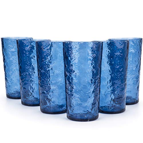 KX-WARE Blue 18-Ounce Acrylic Highball Glass Set of 6 - Shatterproof Plastic Tumblers