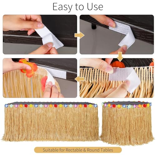 2-Pack Luau Grass Table Skirts with LED String Lights for Tropical Parties