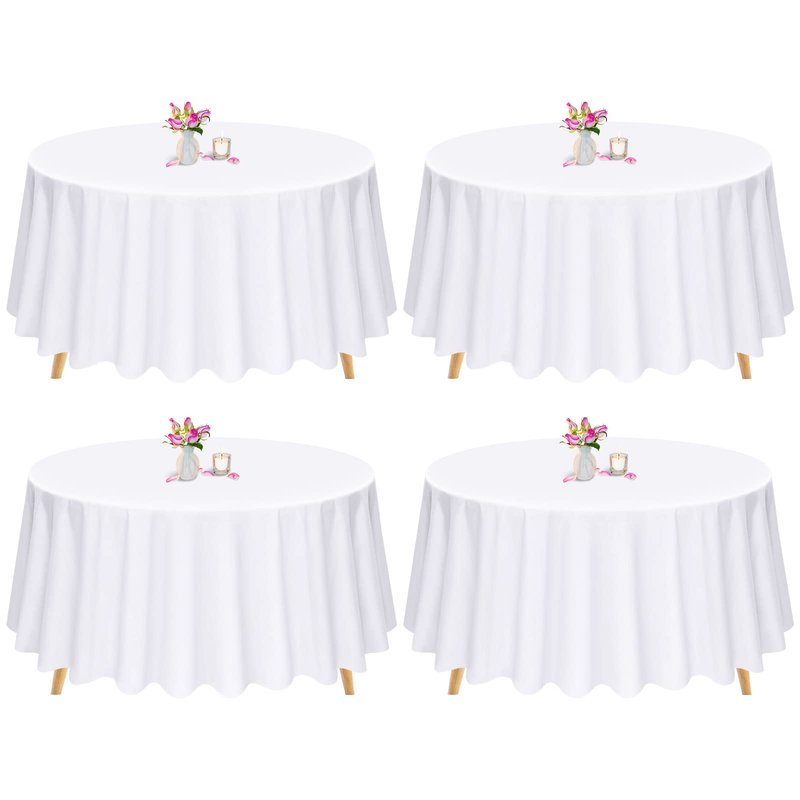 Pesonlook 6 Pack Round Table Cloth 132 Inch White Round Tablecloth, Premium Polyester Fabric Bulk Linen Tablecloths for Wedding, Party, Dining, Banquet, Buffet Table,Tables Decorate