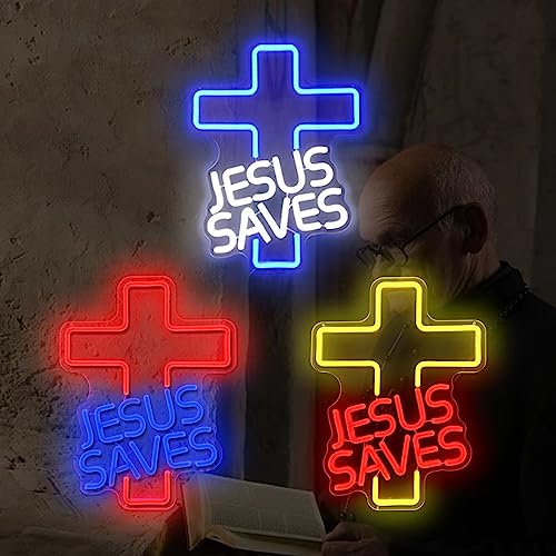 Jesus Saves Neon Sign LED Wall Decor for Church & Home, Dimmable