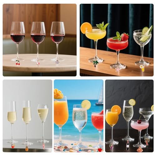Beach Wine Glass Charms Set - 24 Drink Markers for Stem Glasses, Christmas & Party Favors