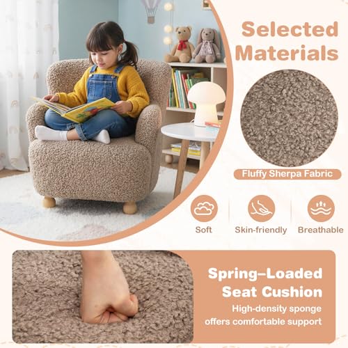 Kids Upholstered Armchair - Ergonomic Toddler Reading Chair, Coffee