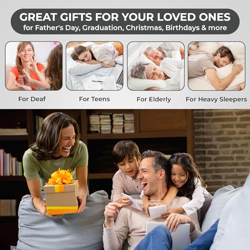 Extra Loud Dual Alarm Clock with Bed Shaker for Heavy Sleepers, Black