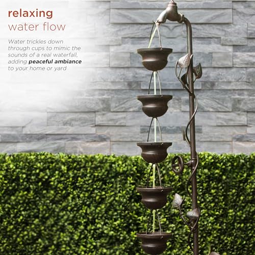 38-Inch Tiered Outdoor Floor Water Fountain - Vintage Bronze 6-Cup Waterfall
