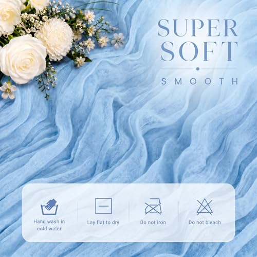 6 Pack Light Blue Cheesecloth Table Runner 17x108 Inch Boho Gauze Decor
