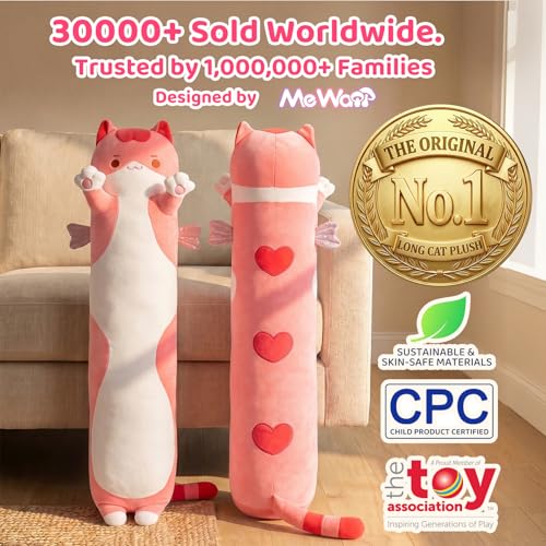 Mewaii Long Cat Plush Body Pillow - Soft Kawaii Pink Stuffed Animal