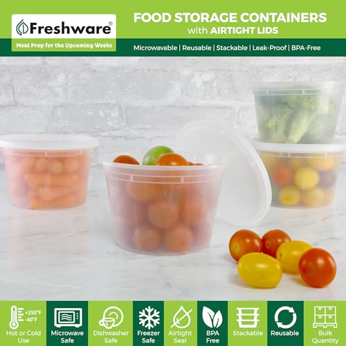 16 oz Plastic Deli Food Storage Containers with Lids (50 Pack) - Meal Prep
