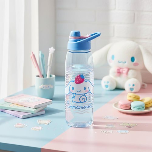Silver Buffalo Sanrio Hello Kitty and Friends Cinnamoroll with Strawberry Water Bottle with Screw-On Lid, 28 Ounces