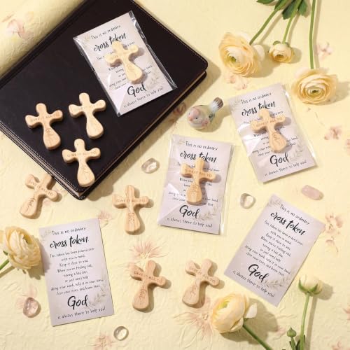 50-Pack Christian Gift Set: Wooden Crosses & 'Give It All to God' Cards, 2.36" Pocket Crosses