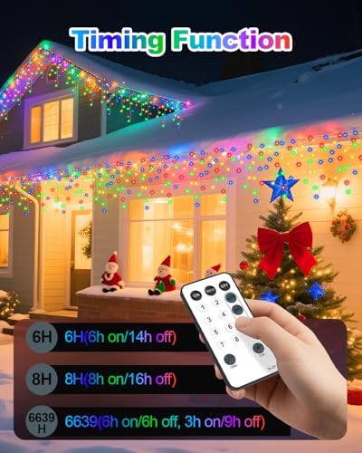 Vynoblip 33ft Ice Lights Christmas String Lights 306 LEDs Multicolor with Remote