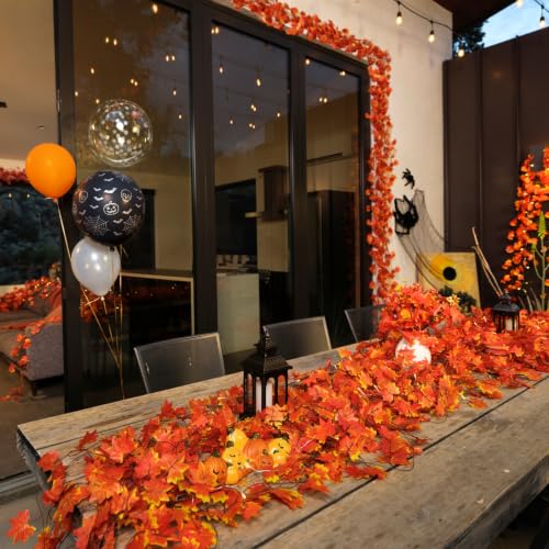 12 Pack Artificial Fall Maple Leaf Garland - 7ft Hanging Autumn Vines