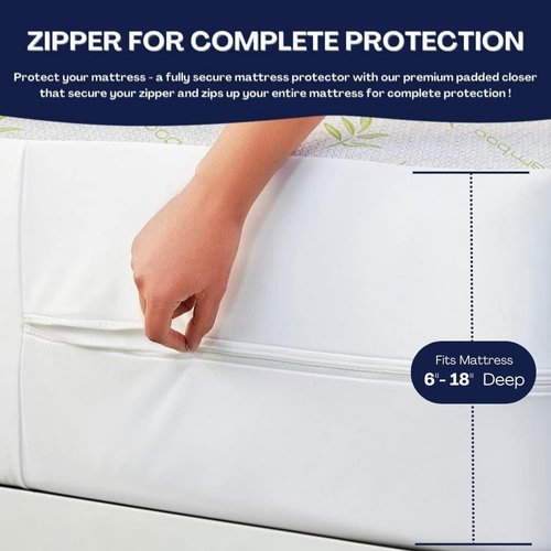 Bamboo Mattress Protector - 100% Waterproof Queen Size Cooling Cover | Ultra Soft Jacquard Fabric