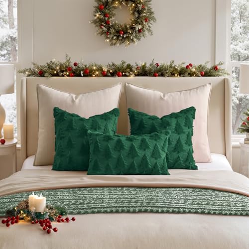 Christmas Pillow Covers 22x22 Dark Green Set of 2 Holiday Decor