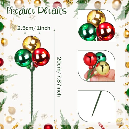12-Pack Christmas Ball Ornament Picks & Sprays, 7.9 Inch Shatterproof Stems