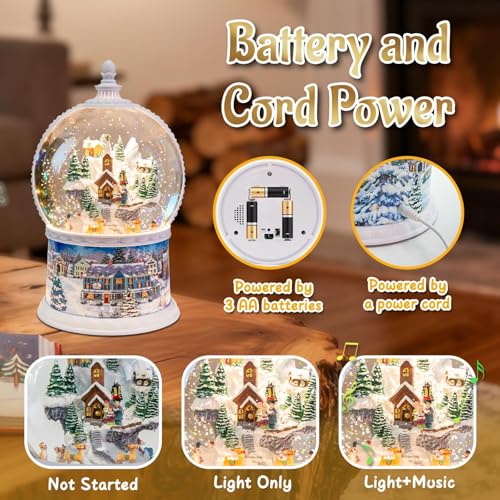 Large Musical Christmas Snow Globe Lantern with LED Lights & Timer, 10-Inch