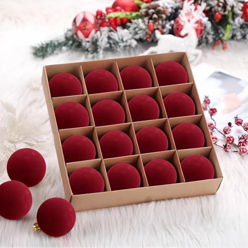 Roiosge Red Velvet Christmas Balls - 16 Pack 3.15 Inch Holiday Ornaments