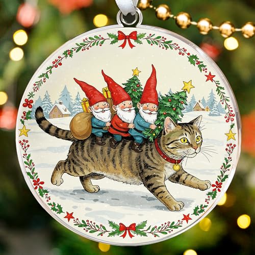 HEXMOZ Tabby Cat Christmas Ornament - Holiday Gnome Decor for Cat Lovers
