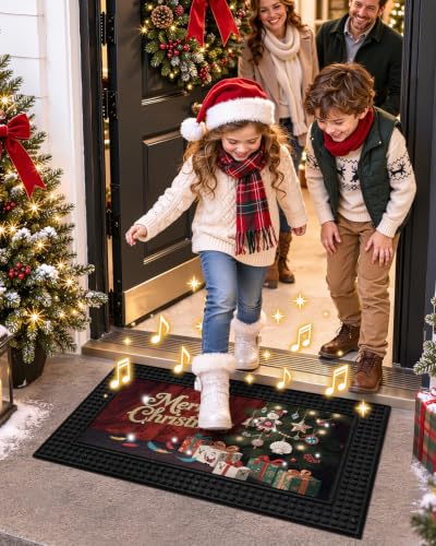 Color&Geometry Step Activated LED Christmas Door Mat 18x30 inches, Merry Christmas Tree Design